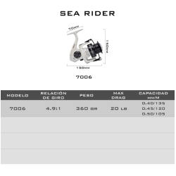 Reel Frontal CASTER Sea Rider 7006 Variada Río Mar 6 Rulemanes